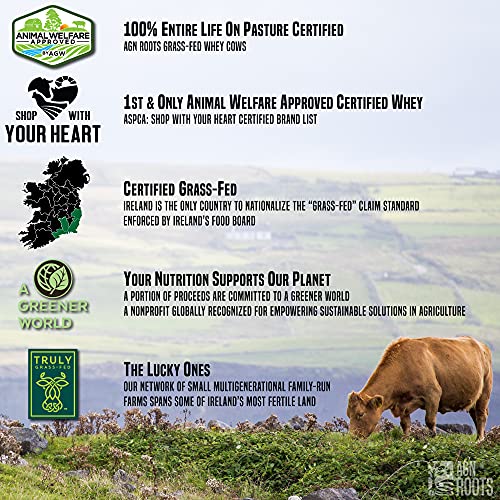 AGN Roots Grassfed Whey Protein | Certified Brand List ASPCA | Certified Entire Life On Pasture Grass Fed | Unflavored | Informed Choice & Sport | Sustainably Farmed | Certified by A Greener World