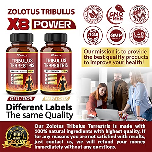 Tribulus Terrestris, 8650mg Per Capsule, Highest Potency with Ashwagndha, Panax Ginseng, Saw Palmetto, Maca, Shilajit. Boost Energy, Mood, Stamina & Performance, for Men & Women, 3 Months Supply.