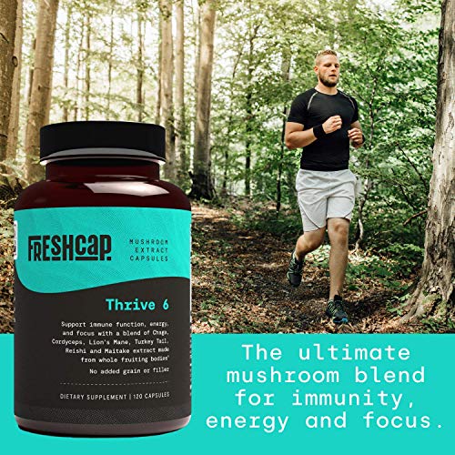 Thrive 6 Ultimate Mushroom Complex - 120 Capsules - Lion's Mane, Reishi, Cordyceps, Chaga, Turkey Tail, Maitake - Supplement - Real Fruiting Body - No Fillers