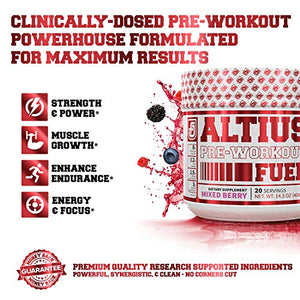 ALTIUS Pre-Workout Supplement - Naturally Sweetened - Clinically Dosed Powerhouse Formulation - Increase Energy & Focus, Enhance Endurance - Boost Strength, Pumps, & Performance - Mixed Berry Blast (14.3 OZ)