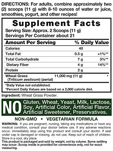 Wheatgrass Powder | 8oz | Vegan, Raw, Non GMO & Gluten Free Wheat Grass Superfood Powder | by Horbaach