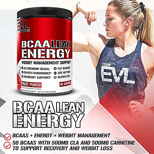 Evlution Nutrition BCAA Lean Energy - Essential BCAA Amino Acids + Vitamin C, Fat Burning & Natural Energy for Performance, Immune Support, Lean Muscle, Recovery, Pre Workout, 30 Serve, Fruit Punch