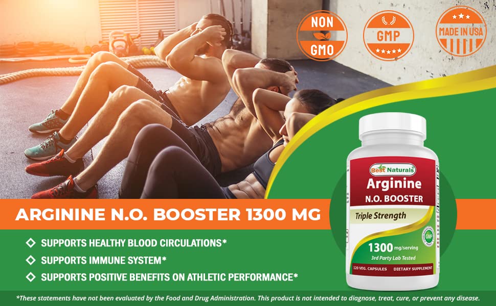 Best Naturals L-Arginine NO Booster Triple Strength 1300 mg Serving 120 Veg Capsules (120 Count (Pack of 2))