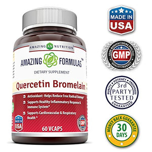 Amazing Formulas Quercetin 800 Mg with Bromelain 165 Mg, Veggie Capsules (Non-GMO,Gluten Free,Vegan) - Supports Heart & Joint Health, Energy Production, Respiratory Health, Inflammatory Response