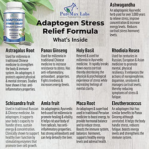 Adaptogen Stress Relief Immune Support Formula, 60 Capsules, Adrenal Support with Ashwagandha, Astragalus, Ginseng, Holy Basil, Rhodiola, Amla, Maca, Schisandra, Eleuthero, Non-GMO