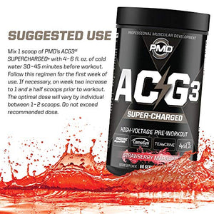 PMD Sports ACG3 Supercharged - Pre Workout - Powerful Strength, High Energy, Maximize Mental Focus, Endurance, Optimum Workout Performance for Men and Women - Strawberry Margarita (60 Servings)