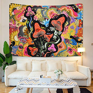 Mushroom Tapestry Psychedelic Eyes Tapestries Trippy Tapestry Colorful Flowers Tapestry Wall Hanging for Room (36.02 x 48.03 inches)