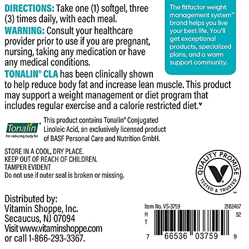 Tonalin CLA Supports Weight Management and Reduction of Body Fat 1000 MG (180 Softgels) by fitfactor