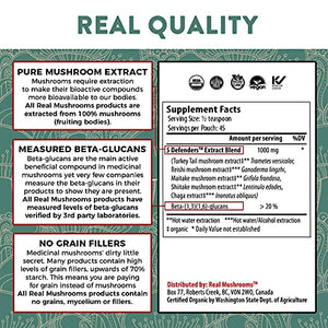 Real Mushrooms 5 Defenders Mushroom Extract Powder for Immune Support (45 Day Supply) Better Overall Wellbeing with Organic and Vegan Chaga, Shiitake, Maitake, Turkey Tail, Reishi Mushroom