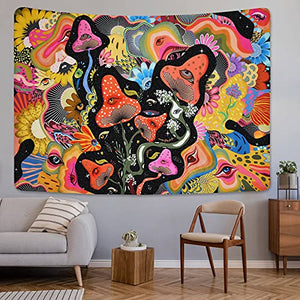 Mushroom Tapestry Psychedelic Eyes Tapestries Trippy Tapestry Colorful Flowers Tapestry Wall Hanging for Room(59.1 x 82.7 inches)