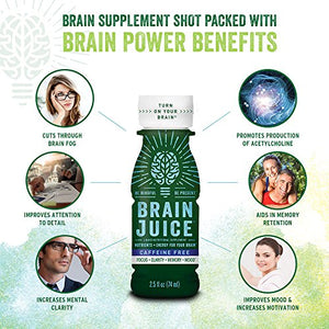 BrainJuice Brain Booster Shot, Decaffeinated Peach Mango | Liquid Drink Supplement for Improved Memory, Focus, Clarity & Mood, Gluten-Free, Non-GMO | 2.5 fl oz, 12 Count