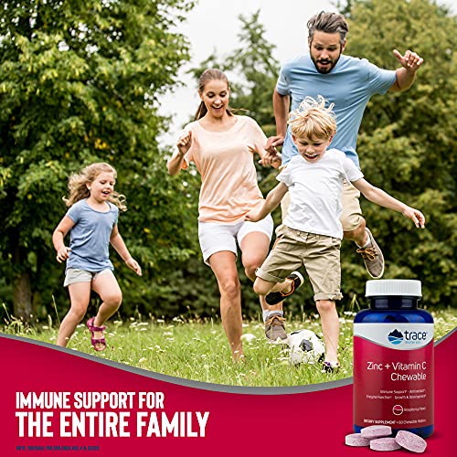 Trace Minerals Zinc + Vitamin C Chewable| Immune Booster | Antioxidant | Growth and Development | Enzyme Function | Gluten Free | Raspberry Flavor | 60 Chewables