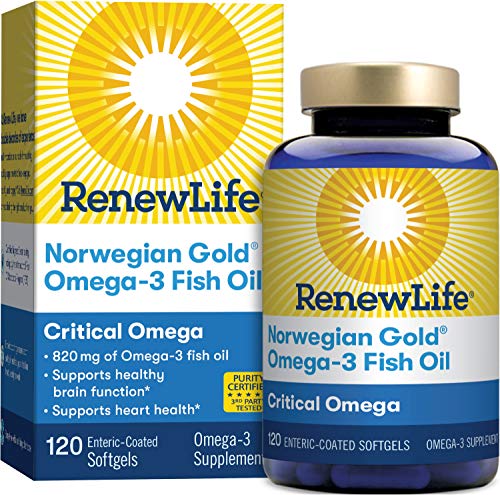 Renew Life® Norwegian Gold® Adult Fish Oil - Critical Omega, Fish Oil Omega-3 Supplement - Gluten & Dairy Free - 120 Burp-Free Softgel Capsules