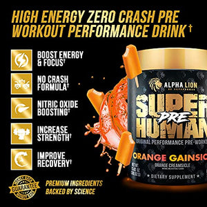 Alpha Lion Pre Workout, Increases Strength & Endurance, Powerful, Clean Energy Without Crash (42 Servings, Orange Gainsicle)