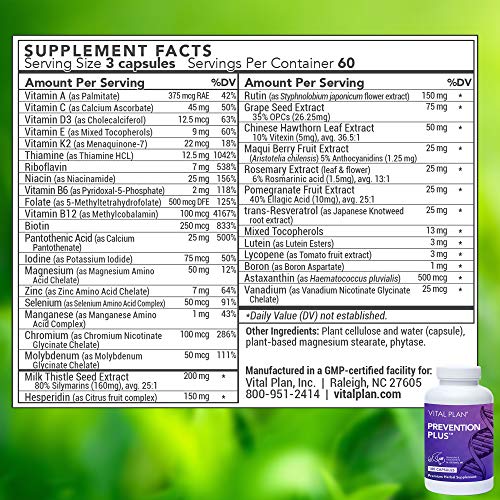 Vital Plan Prevention Plus Daily Multivitamin by Dr. Bill Rawls - Herbal Antioxidant & Multimineral for Women & Men - Vitamins A B D C E, Biotin & Zinc