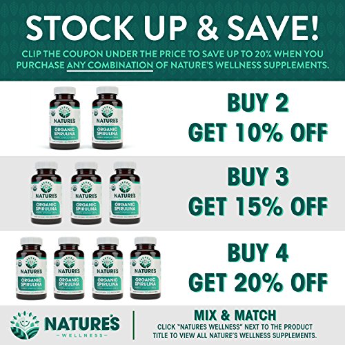 USDA Organic Spirulina Tablets - Non-GMO Green Superfood Supplement: 3000mg of Fresh Blue Green Algae, Vegan, Gluten Free, Sustainably Grown, Pesticides Free and Non-Irradiated, 500mg per Tablet, 180'