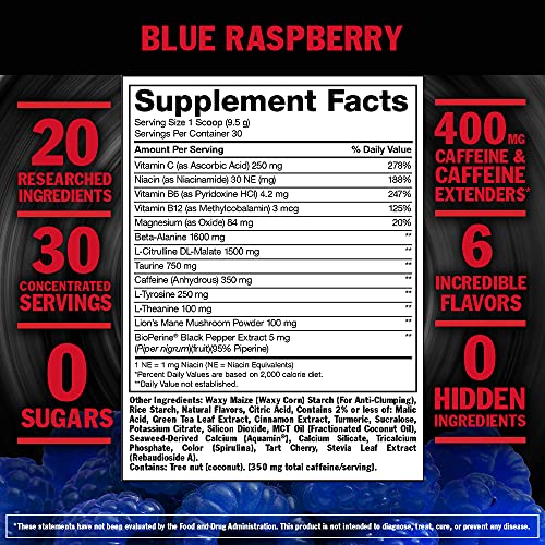 Mutant Madness Sugar-Free Pre-Workout Powder – Engineered Exclusively for High-Intensity Workouts (Blue Raspberry +Peach Mango + Mask)
