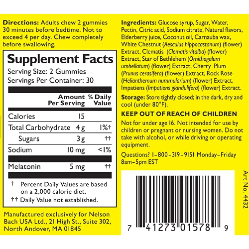 Bach Rescue Plus Melatonin Sleep Gummies, Natural Strawberry Flavor, Drug-Free Sleep Aid, Dietary Supplement, Vegan, Gluten-Free, 3 Pack,180 Count (Packaging May Vary)