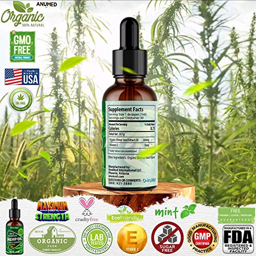 Premium Organic Hemp Oil Extract Drops (20,400mg) Promotes Restful Sleep, Calm Feeling, Brain Function, Memory, Skin & Hair Health. 100% Grown & Made in USA, Non-GMO, No Sugar, THC Free (Pack of 1)