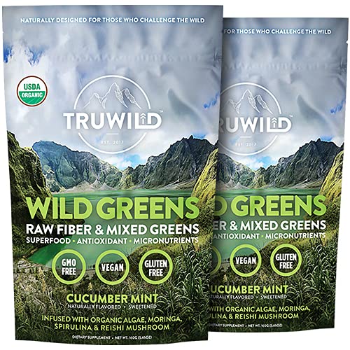 TRUWILD Wild Greens Certified Organic Green Superfood Adaptogen Powder - 22+ Amazing Organic Foods - Reishi, Ashwagandha, Maca, Moringa, Wheatgrass, Bitter Melon - Immune Support & Natural Flavor