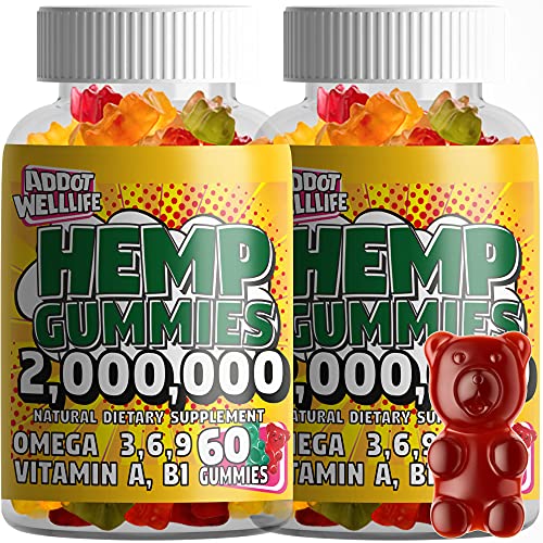 Hemp Gummies 20X - Natural High Potency Vitamin Gummies by ADDOT WellLife - Vegan Hemp Oil Infused Gummy - (2 Bottles 120 Gummies, Original 20X)