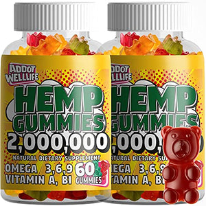 Hemp Gummies 20X - Natural High Potency Vitamin Gummies by ADDOT WellLife - Vegan Hemp Oil Infused Gummy - (2 Bottles 120 Gummies, Original 20X)