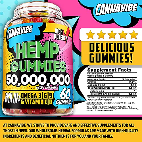 Cannavibe Hemp Gummies - Calm & Sleep Gummies with Hеmp Еxtract - Rich in Vitamin B & Omega 3-6-9 - 60 Pcs