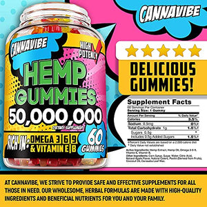 Cannavibe Hemp Gummies - Calm & Sleep Gummies with Hеmp Еxtract - Rich in Vitamin B & Omega 3-6-9 - 60 Pcs