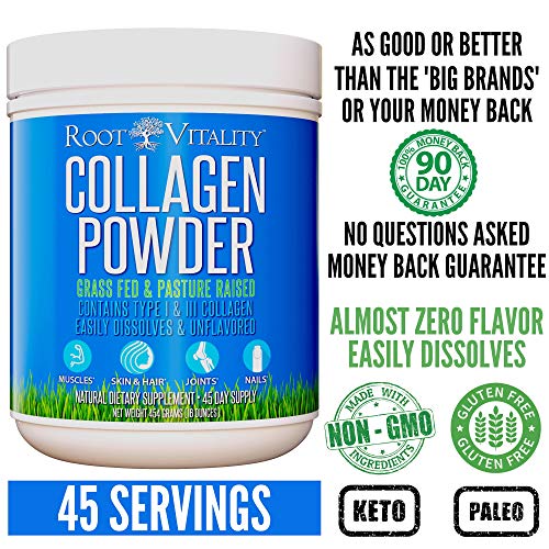 Root Vitality Collagen Peptides, Collagen Powder, Grass Fed, Premium Quality Collagen Protein, Pasture Raised, Easily Dissolves, Keto & Paleo Friendly, Non-GMO, 16 Ounces