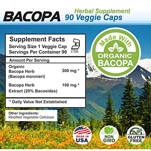 Bacopa Monnieri Capsules - 90 Vegan Caps with Organic Bacopa & Standardized Bacopa Extract