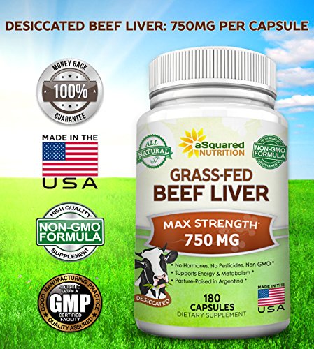 Grass Fed Beef Liver (Desiccated) - 180 Capsules - Argentine Pasture-Raised Beef Liver Pills - 3000mg Supplement Powder Per Serving - Natural Iron, B12, Vitamin A for Energy - Non-GMO