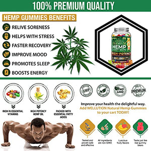 Wellution Hemp Gummies 1,500,000 XXL High Potency - Fruity Gummy Bear with Hemp Oil, Natural Hemp Candy Supplement