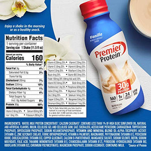Premier Protein Shake, Vanilla, 30g Protein, 1g Sugar, 24 Vitamins & Minerals, Nutrients to Support Immune Health 11.5 Fl Oz (Pack of 12)