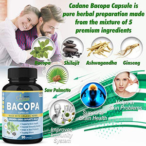 Bacopa Monnieri Extract Capsules 5000mg & Ashwgandha, Ginseng, Saw Palmetto, Shilajit|Support Brain Function, Promotes Mental Clarity Supplement|Anxiety and Stress Relief Memory Focus, 3 Months Supply