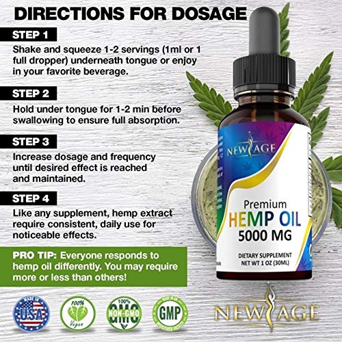 5000mg Hemp Oil Extract for Pain, Anxiety & Stress Relief - 5000mg of Pure Hemp Extract - Grown & Made in USA - 100% Natural Hemp Drops - Helps with Sleep, Skin & Hair.