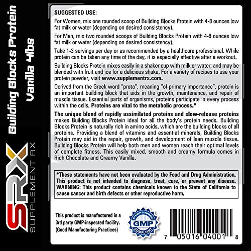 Supplement Rx (SRX) - Building Blocks Protein Creamy Vanilla 4 lbs, Whey Protein Powder Concentrate, Whey Protein Isolate, Egg White Protein Powder, Weight Loss, Gluten Free, Protein Shake Powder