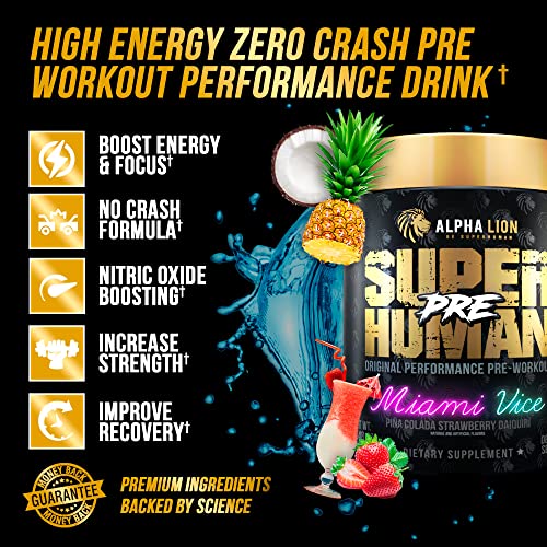 Alpha Lion Pre Workout, Increases Strength & Endurance, Powerful, Clean Energy Without Crash (42 Servings, Miami Vice)