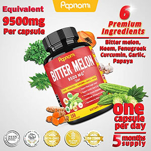 Bitter Melon Extract Capsules equivalent to 9500mg & Neem, Fenugreek, Curcumin, Garlic, Papaya, 5 Months Supply | Lower Balance Blood Sugar Pressure, Support Digestive |Boots Immune System Supplements