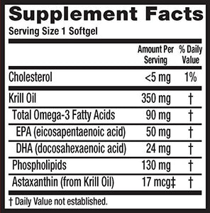 Antarctic Krill Oil 350mg Omega 3 Fatty Acid Supplement, MegaRed EPA & DHA Krill Oil Softgels (130cnt box), Phopholipids, Antioxidant Astaxanthin, Heart Health Supplement With No Fish Oil Aftertaste