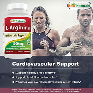 3 Pack - Best Naturals L-Arginine 1000 mg 120 Tablets - Pharmaceutical Grade L Arginine Supplement Promotes Nitric Oxide Synthesis (Total 360 Tablets)