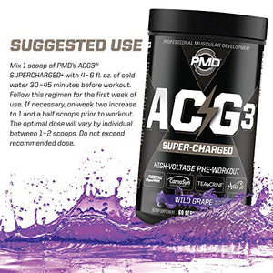 PMD Sports ACG3 Supercharged - Pre Workout - Powerful Strength, High Energy, Maximize Mental Focus, Endurance and Optimum Workout Performance for Men and Women- Wild Grape (60 Servings)