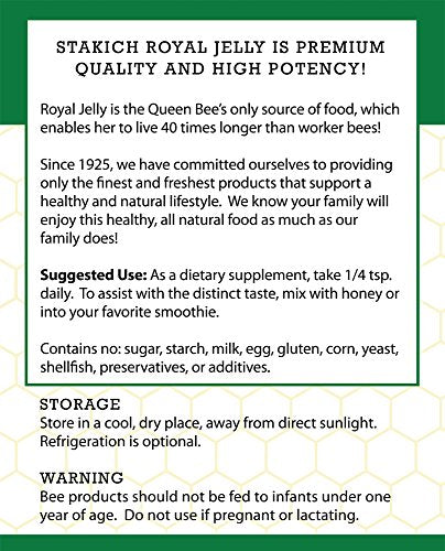 Stakich Royal Jelly Powder - 4 Ounce - 3X Concentrate - Freeze Dried, Pure, Natural