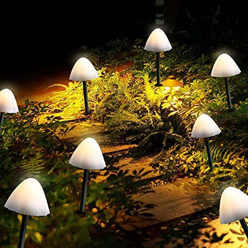 Outdoor Solar Garden Lights, Set of 12 Mini Solar Mushroom Light Outdoor Waterproof Cute Mushroom Shaped Pathway Landscape Lights for Yard Patio Garden Party Wedding Festival Decoration (Warm White)