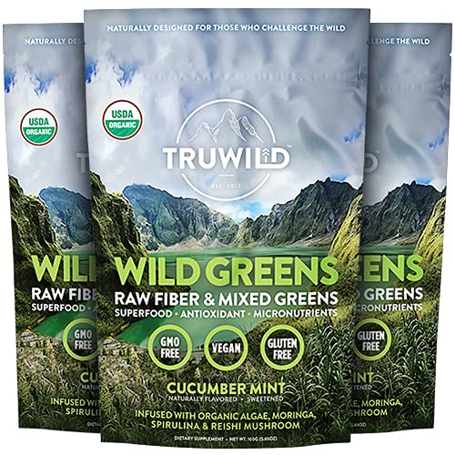 TRUWILD Wild Greens Certified Organic Green Superfood Adaptogen Powder - 22+ Amazing Organic Foods - Reishi, Ashwagandha, Maca, Moringa, Wheatgrass, Bitter Melon - Immune Support & Natural Flavor