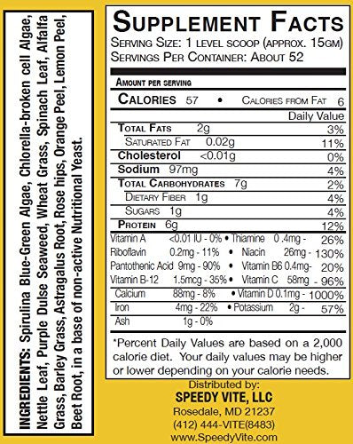 SpeedyVite Earth's Nutrition 14oz Powder - Organic Whole Food Supplement* Super Food with Wheat Grass, Spirulina, Alfafa Grass, Barley Grass & Purple Dulse Seaweed