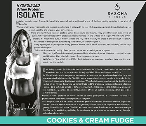 Sascha Fitness Hydrolyzed Whey Protein Isolate,100% Grass-Fed (2 Pounds, Cookies & Cream)