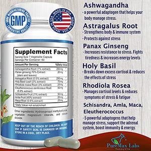 Adaptogen Stress Relief Immune Support Formula, 60 Capsules, Adrenal Support with Ashwagandha, Astragalus, Ginseng, Holy Basil, Rhodiola, Amla, Maca, Schisandra, Eleuthero, Non-GMO