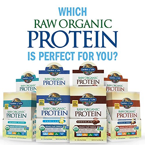 Garden of Life Raw Organic Protein Vanilla Powder Packets, 10ct Tray - Certified Vegan, Gluten Free, Organic & Non-GMO, Plant Based Sugar Free Shake with Probiotics & Enzymes, 4g BCAAs, 22g Protein