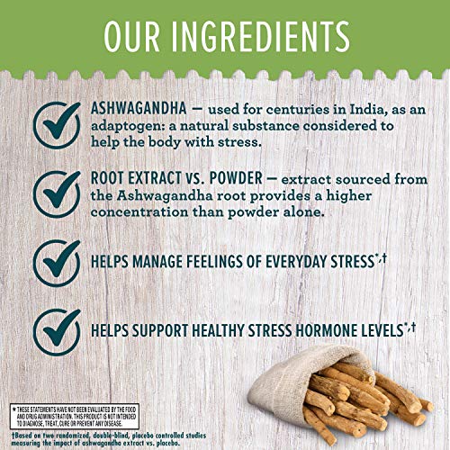 Schiff Ashwagandha Extract Capsules, (50 count in a bottle), Vegetarian, Non-GMO, Gluten-Free, No Colors Added, Helps Manage Feelings of Everyday Stress and Support Healthy Stress Hormone Levels*,ǂ