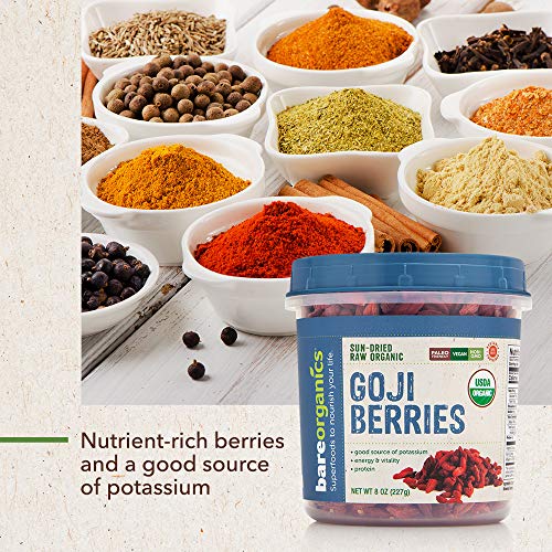 BareOrganics Sun Dried Goji Berries, Organic, Superfood, 8 Oz